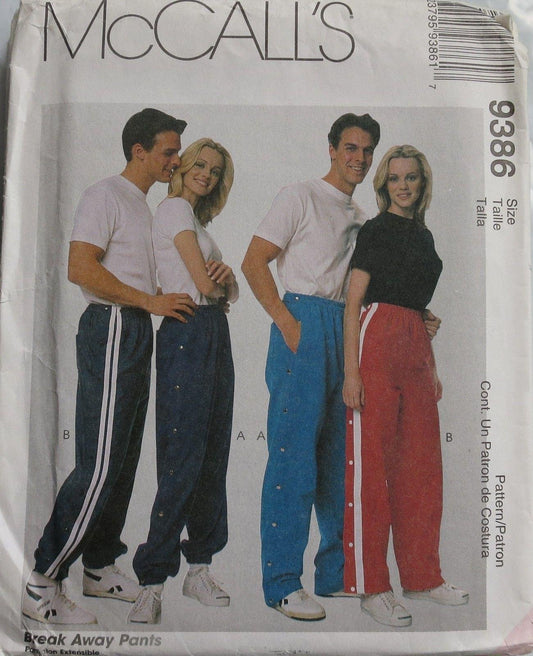 McCall's Pattern 9386 Misses' and Men's Lined or Unlined Snap-Off Pants, Size Z (L-XL)
