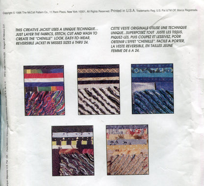 McCall's Pattern 8528 Misses' Faux Chenille Creative Jacket by Nannette Holmberg, Size 6-24