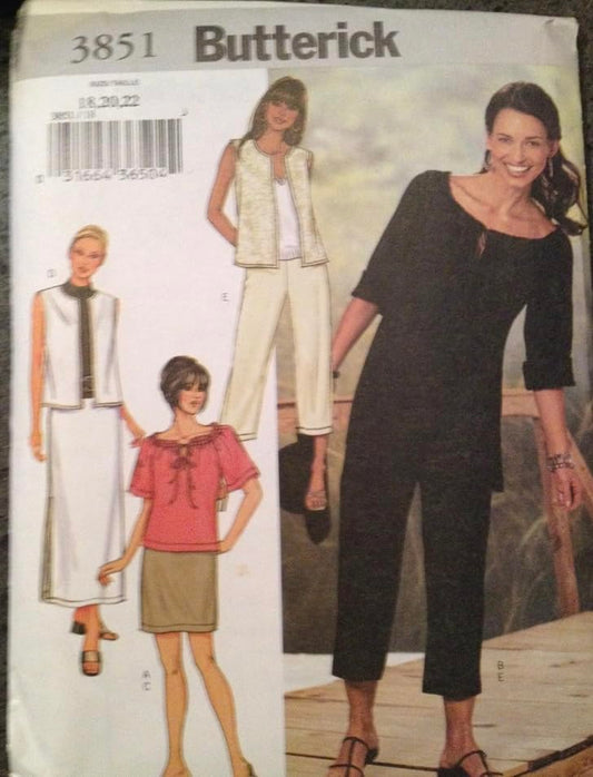 Butterick 3851 Misses' Vest, Top, Tunic, Skirt and Pants Sewing Pattern Size 18-20-22