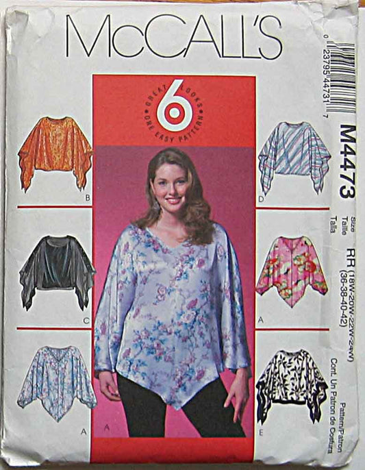 McCalls SEWING PATTERN M4473 or 4473. Womens Plus Szs 18W,20W,22W,24W Pullover Tops. Spring, Summer