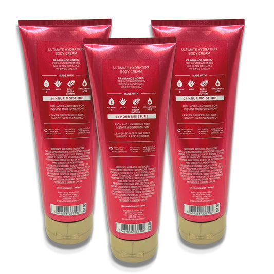Bath & Body Works Strawberry Pound Cake Ultimate Hydration Body Cream 8 oz each - Pack of 3