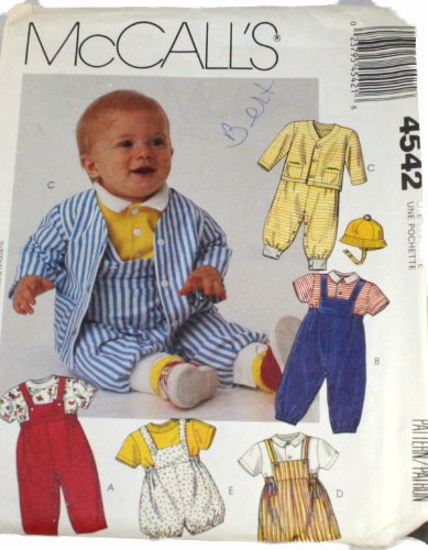 McCall's 4542 Pattern Infants Jacket,Overalls,Romper,Tops and Hat-Tops for Stretch Knit Fabrics Only Size Newborn,Sm,Med,Lg