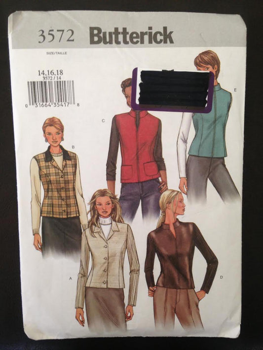 Butterick 3572 Sewing Pattern, Misses' Jacket & Vest, Size 14-16-18