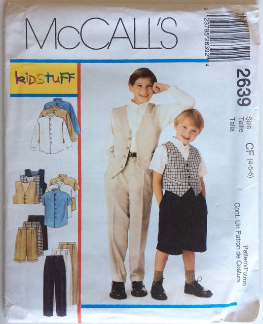 McCall's 2639 Sewing Pattern Boys Casual Dress up Shirt Vest Pants Shorts Size 3-4-5 Hi. Hi.