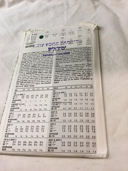 Vogue 8088: Size 14 - 16 - 18: top and skirt sewing pattern