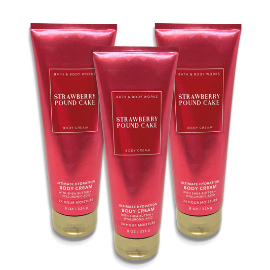 Bath & Body Works Strawberry Pound Cake Ultimate Hydration Body Cream 8 oz each - Pack of 3