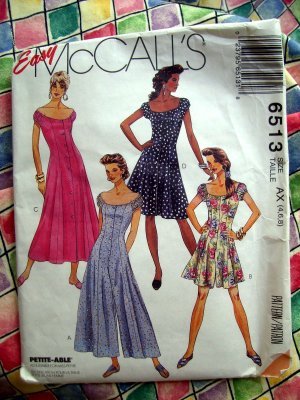 UNCUT & OOP McCALL'S 6513 PRINCESS LINE DRESSES, ROMPER, JUMPSUIT SEWING PATTERN MISSES' SIZE: D (12-14-16)