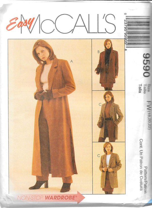 Easy McCall's Sewing Pattern 9590 Size FW (18,20,22) Misses' Lined Duster or Jacket, Pull-On Pants and Pull-On Skirt