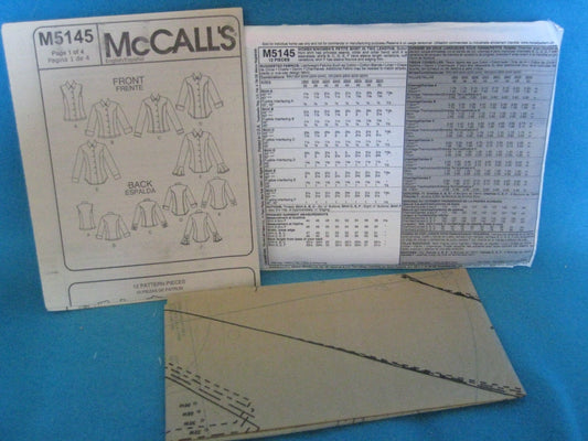 McCall's 5145 Women's Petite Shirt or Blouse in Two Lengths Sewing Pattern Size KK (26W-32W)