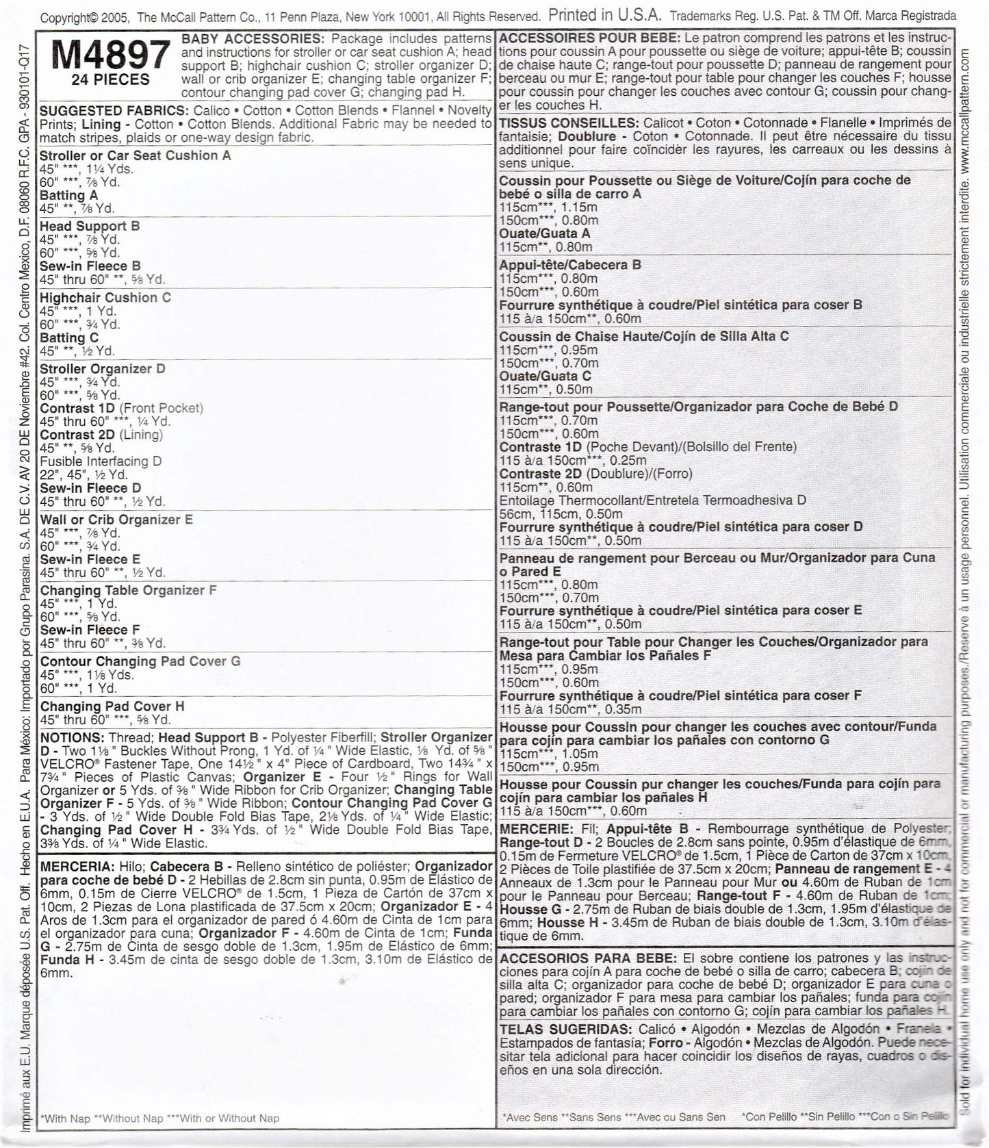 McCall's Sewing Pattern M4897 Baby Accessories