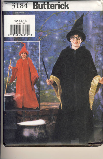 Girls Boys Wizard Robe Hat Costume Butterick 3184 Pattern Size 12 14 16