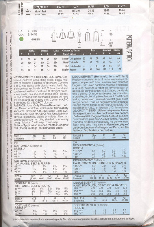 Butterick Sewing Pattern 4171 size A (adult men's & misses')