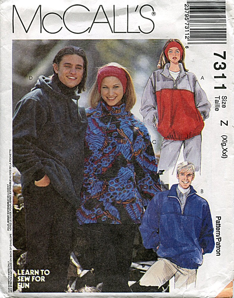 McCall's Pattern 7311 Misses' and Men's Tops and Headband - For Stretch Knits Only, Size Z (XL-XXL)