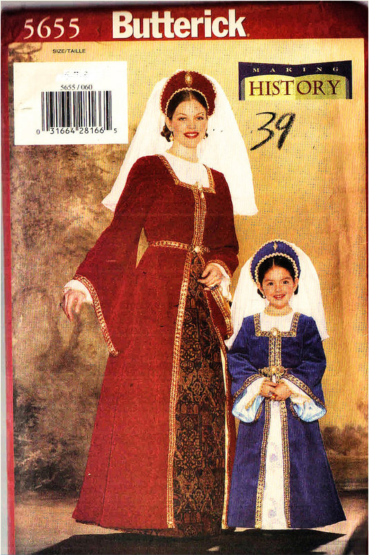 Butterick 5655 Misses Renaissance Medieval Gown Dress Blouse Skirt Headpiece Costume Sewing Pattern Misses Size 8-10-12