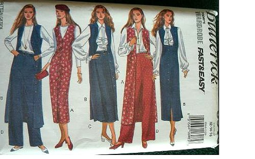 Butterick Today's Wardrobe Pattern 6916 Misses Jumper, Top, Blouse, Jabot, Skirt & Pants with Variations Size 12-16 Fast & Easy