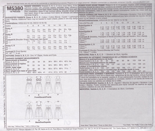 McCALL'S #5380 -Misses' Laura Ashley,4 Looks in One-Halter Dress, Sizes 12-14-16-18