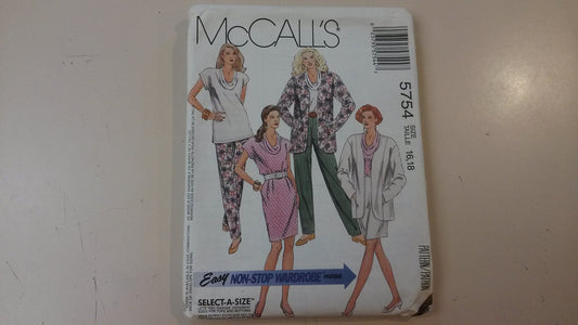 McCall's 5754 Misses' Unlined Jacket, Tunic or Top, Skirt and Pants, Size 16 & 18