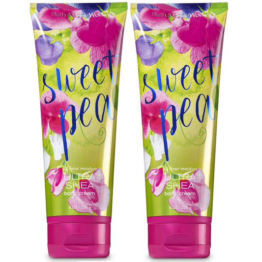 Bath & Body Works SWEET PEA Ultra Shea Body Cream 8fl Oz I 226gm Each - ( Bundle of 2 Creams ) 24 hour Moisture