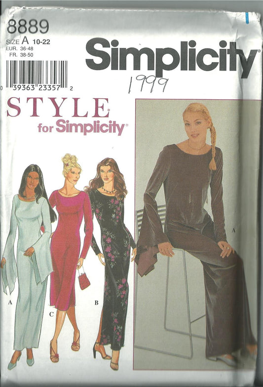 Simplicity #8889. Misses' Knit Dress in 2 Lengths & Sleeve Varaitions. Size:10-22